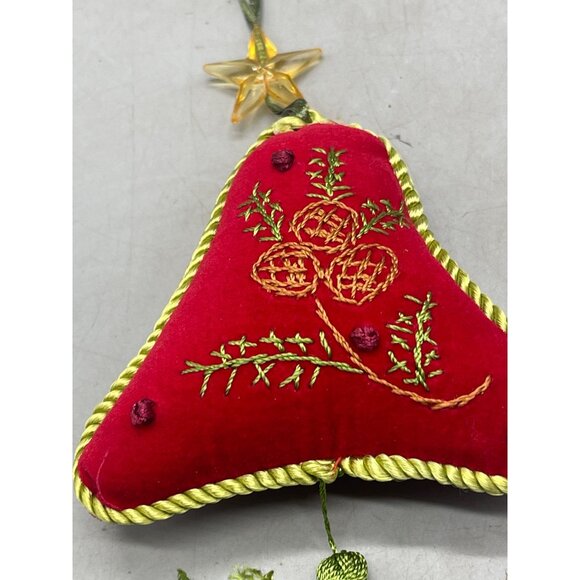 Christmas handmade plush ornament star felt tassel floral red green 6" READ - Picture 5 of 6